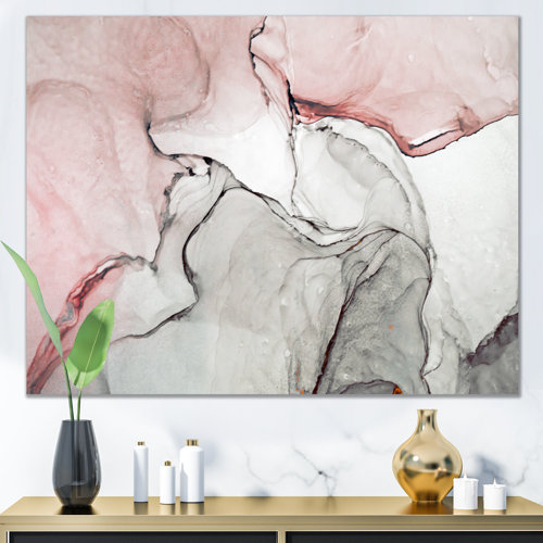 Wrought Studio Luxury Pink Grey Marbled Flow Art II Modern Canvas